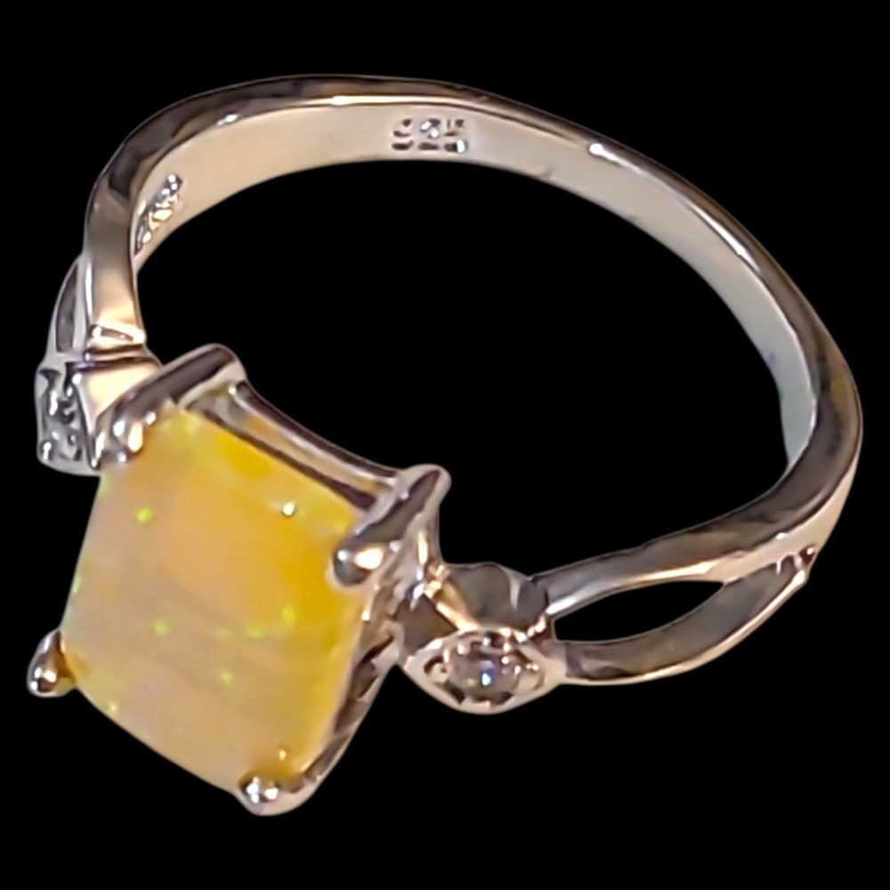 Sterling Silver 925 Yellow Fire Opal & CZ Size 7 Cocktail Ring Statement - Picture 2 of 5